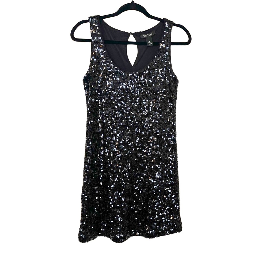 WHBM Black Sequin Shift Mini Dress | Size Small